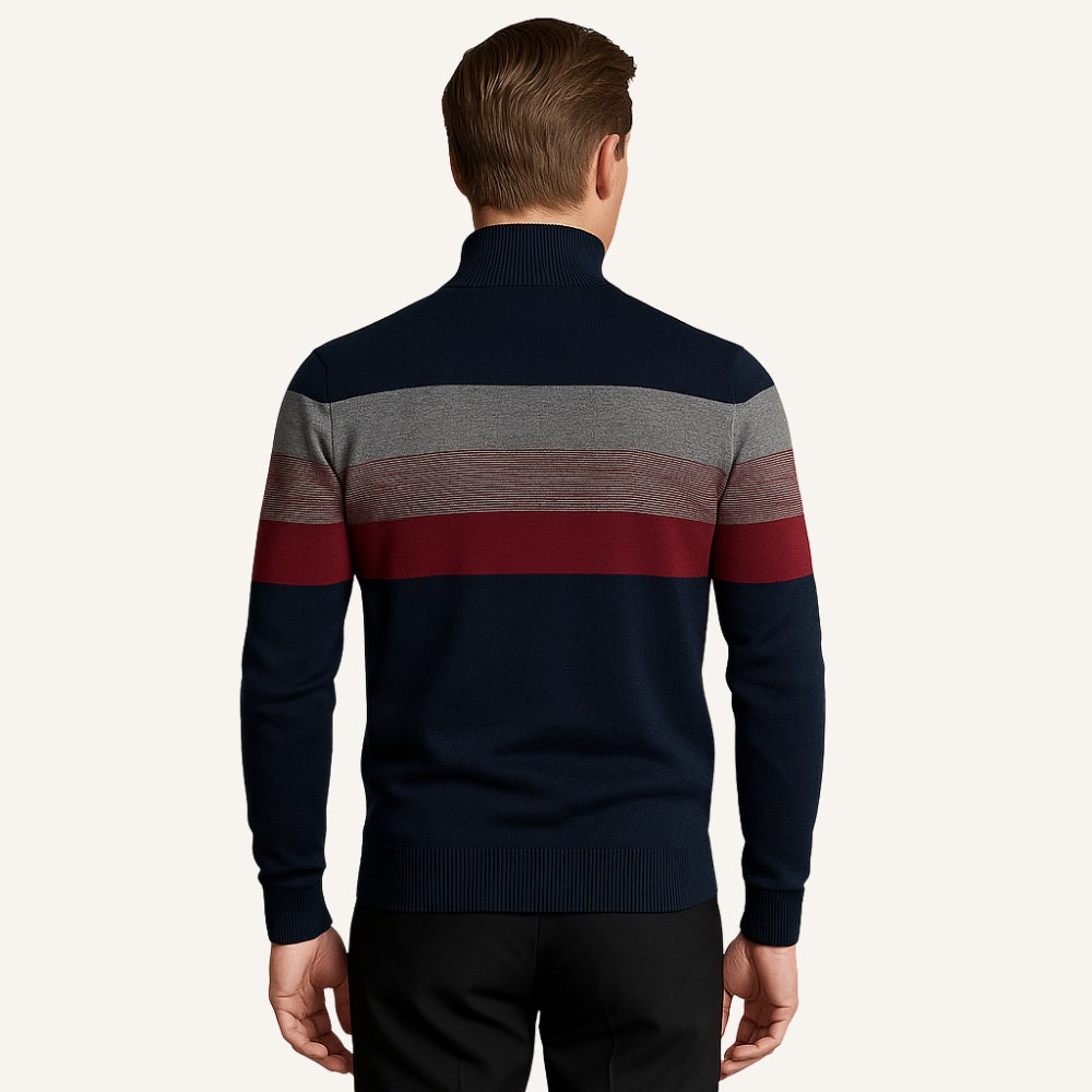 St. Martin Co Broad-Stripe Quarter-Zip Knit in Navy — detail view