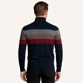 St. Martin Co Broad-Stripe Quarter-Zip Knit in Navy — detail view