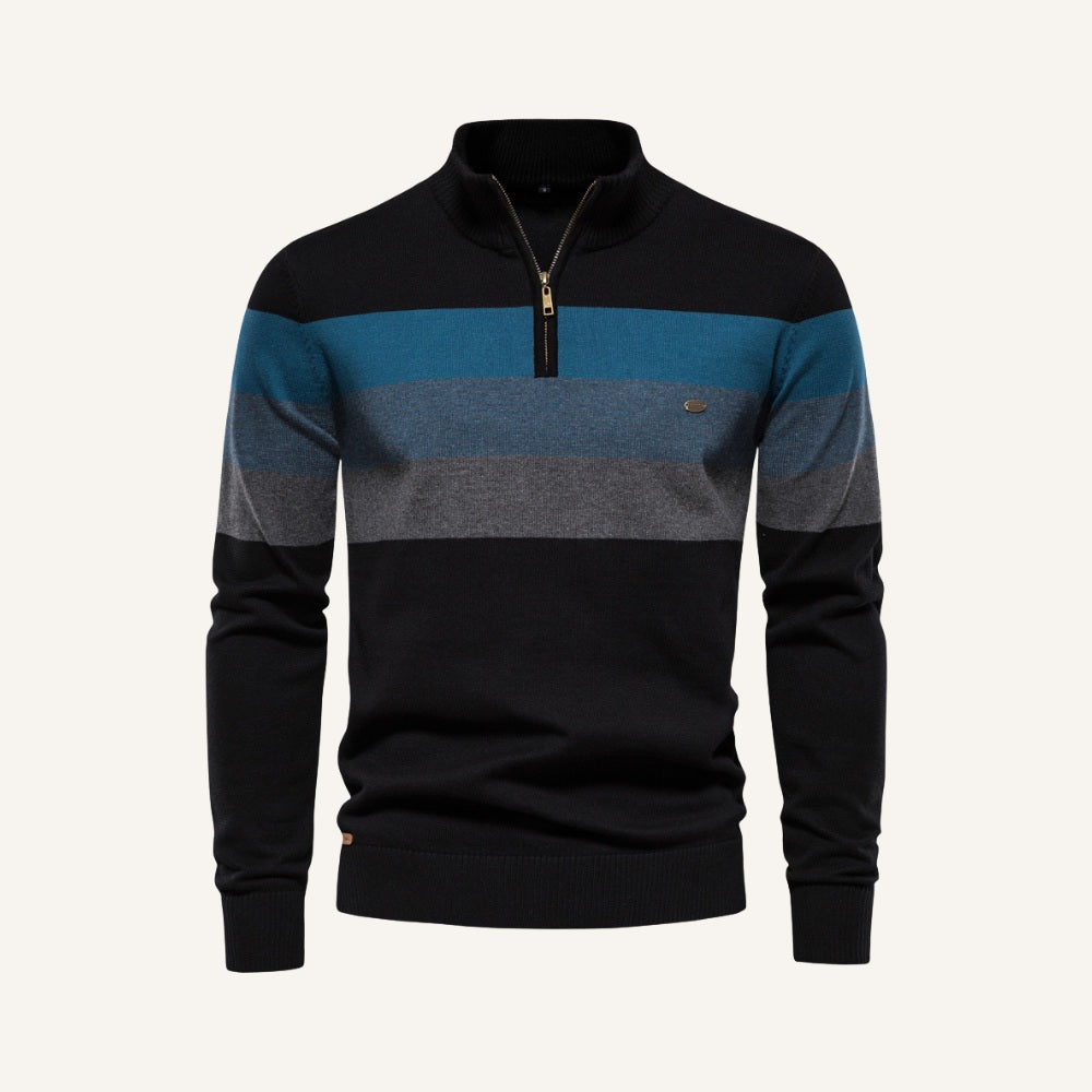 St. Martin Co Broad-Stripe Quarter-Zip Knit in Navy — lifestyle view