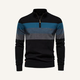 St. Martin Co Broad-Stripe Quarter-Zip Knit in Navy — lifestyle view