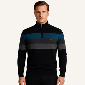 St. Martin Co Broad-Stripe Quarter-Zip Knit in Navy — detail view
