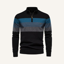 St. Martin Co Broad-Stripe Quarter-Zip Knit in Navy — lifestyle view