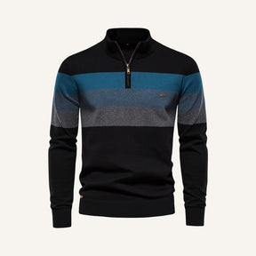 St. Martin Co Broad-Stripe Quarter-Zip Knit in Navy — lifestyle view