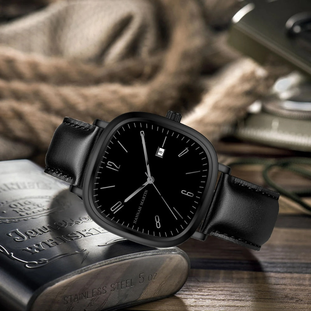 St. Martin Co Cushion Case Black Dial Date Watch — detail view