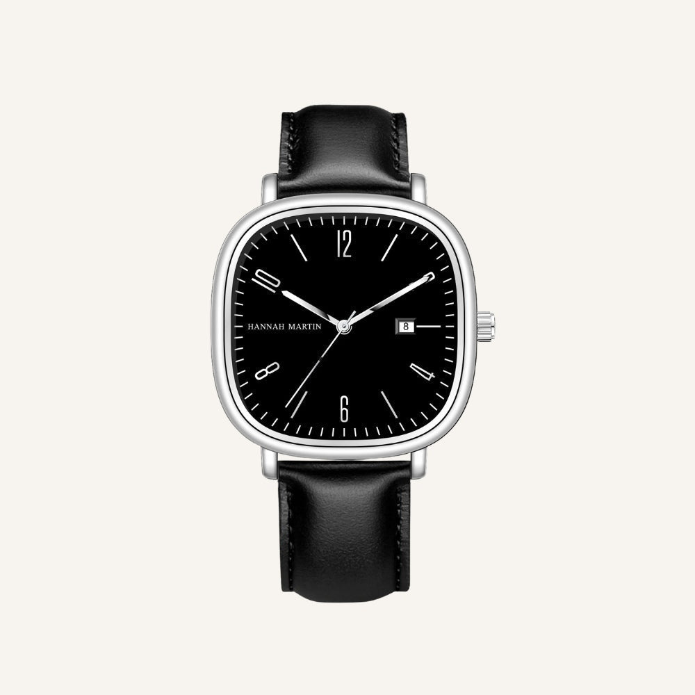 St. Martin Co Cushion Case Black Dial Date Watch — front view