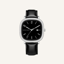 St. Martin Co Cushion Case Black Dial Date Watch — front view