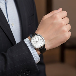 St. Martin Co Cushion Case Black Dial Date Watch — detail view