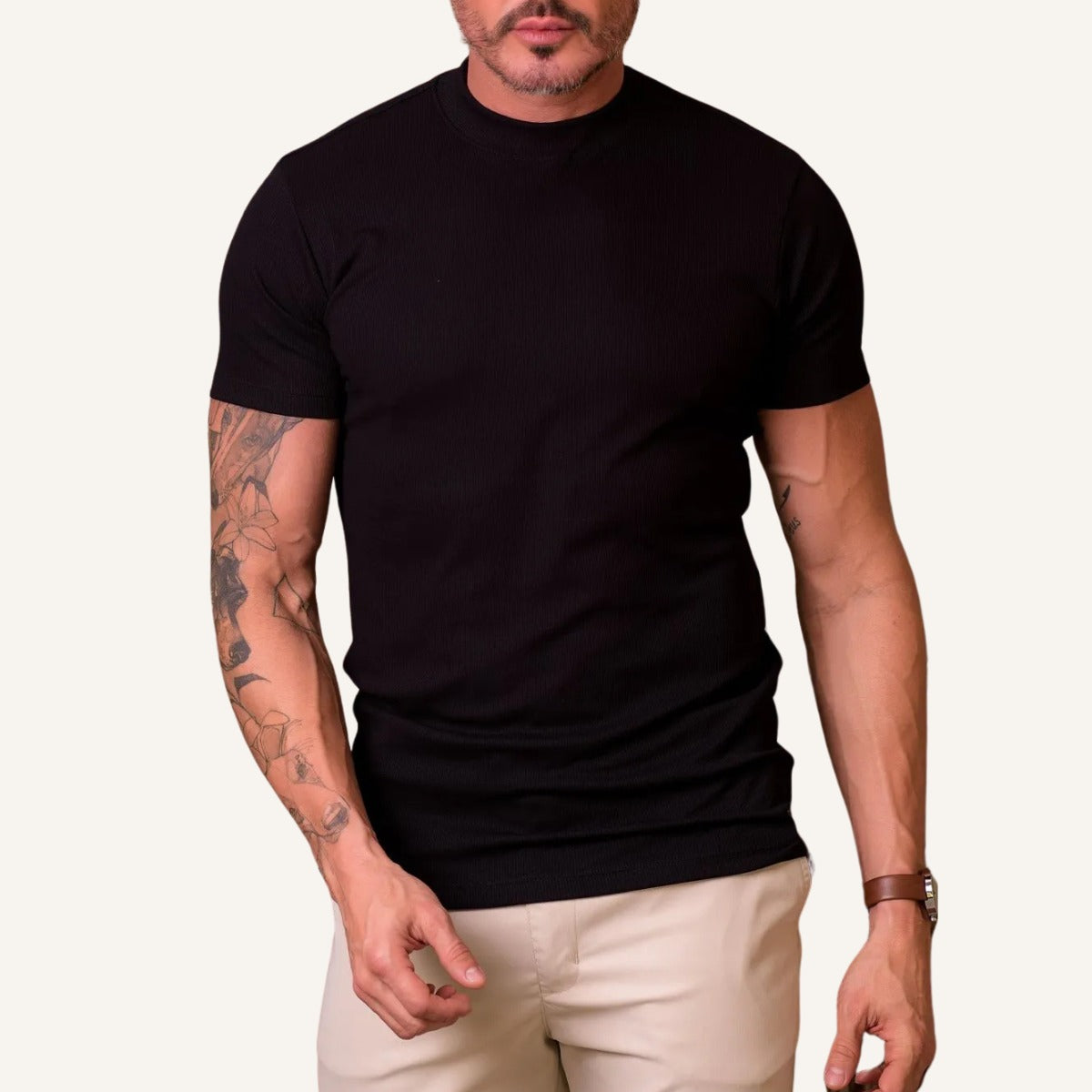 St. Martin Co Black Ribbed Knit Crew-Neck Tee — front view