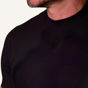 St. Martin Co Black Ribbed Knit Crew-Neck Tee — back view