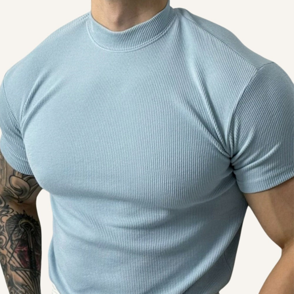 St. Martin Co Black Ribbed Knit Crew-Neck Tee — detail view