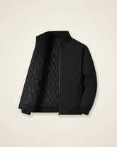 St. Martin Co Quilted-Lined Black Bomber in Refined Form — detail view