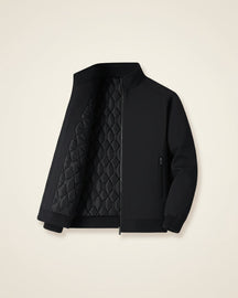 St. Martin Co Quilted-Lined Black Bomber in Refined Form — detail view