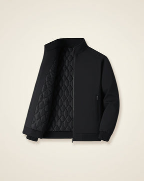 St. Martin Co Quilted-Lined Black Bomber in Refined Form — detail view