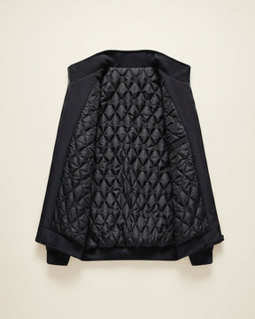 St. Martin Co Quilted-Lined Black Bomber in Refined Form — detail view