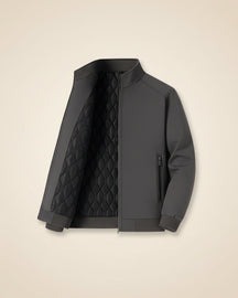 St. Martin Co Quilted-Lined Black Bomber in Refined Form — detail view