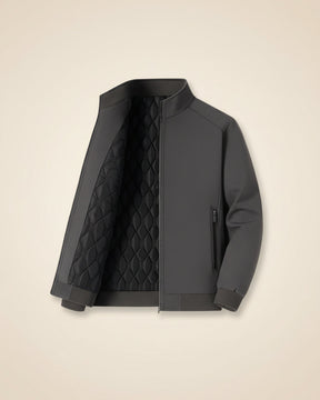 St. Martin Co Quilted-Lined Black Bomber in Refined Form — detail view