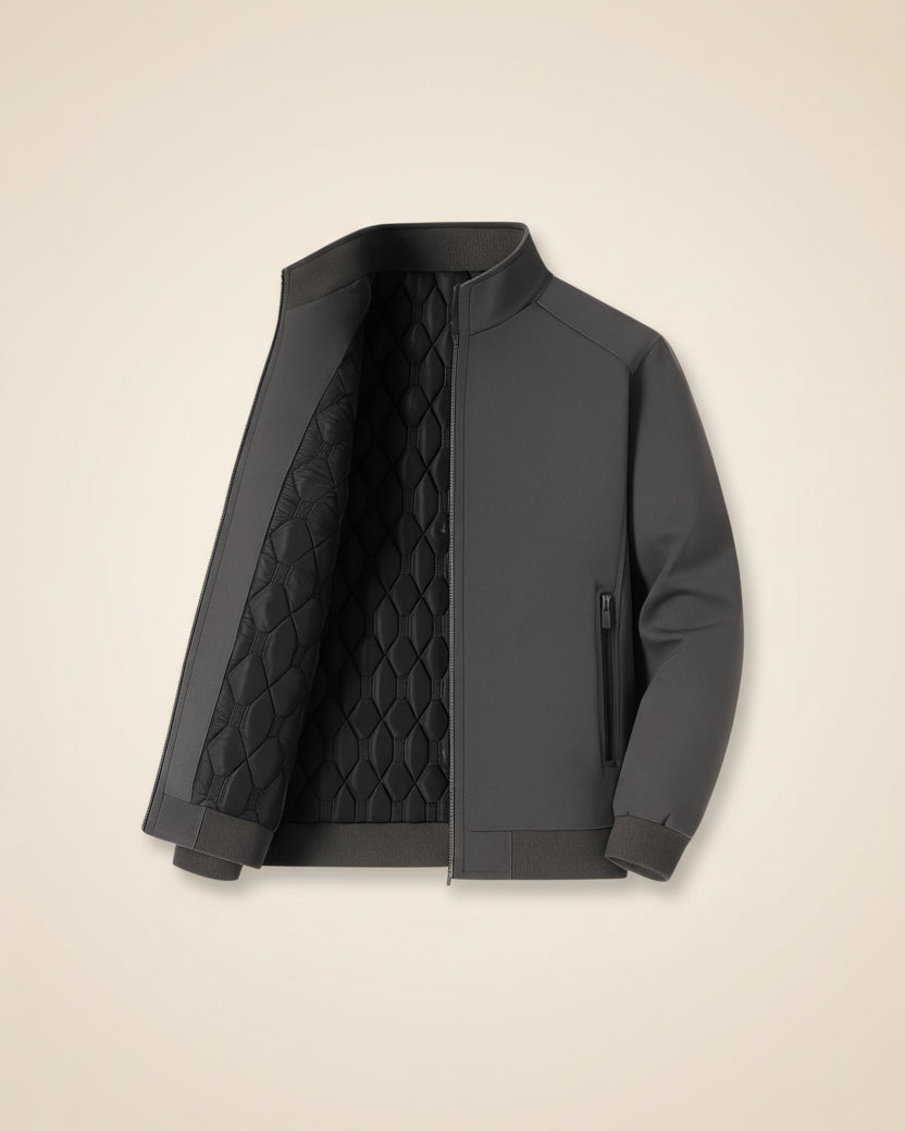 St. Martin Co Quilted-Lined Black Bomber in Refined Form — detail view