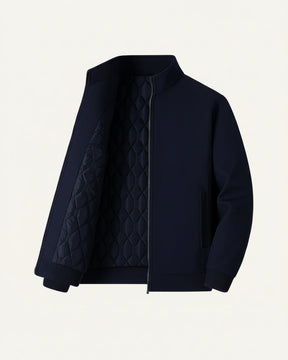 St. Martin Co Quilted-Lined Black Bomber in Refined Form — lifestyle view