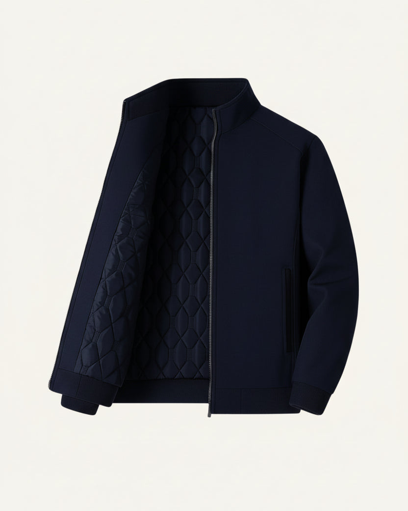 St. Martin Co Quilted-Lined Black Bomber in Refined Form — lifestyle view