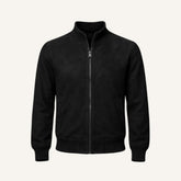 St. Martin Co Black Suede Bomber With Ribbed Trim — front view