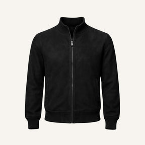 St. Martin Co Black Suede Bomber With Ribbed Trim — front view