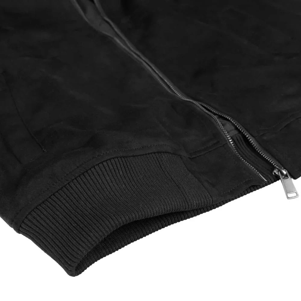 St. Martin Co Black Suede Bomber With Ribbed Trim — lifestyle view