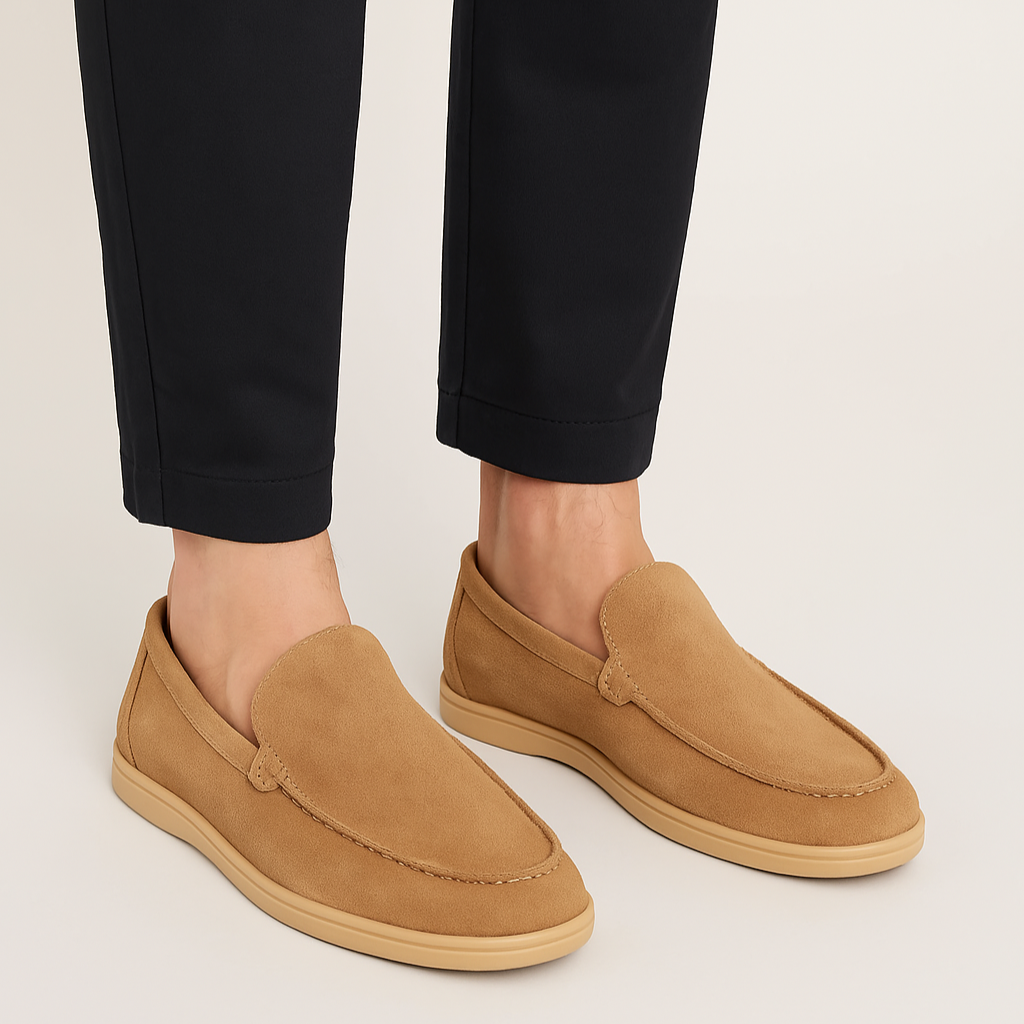 St. Martin Co Camel Suede Slip-On Walking Loafer — detail view