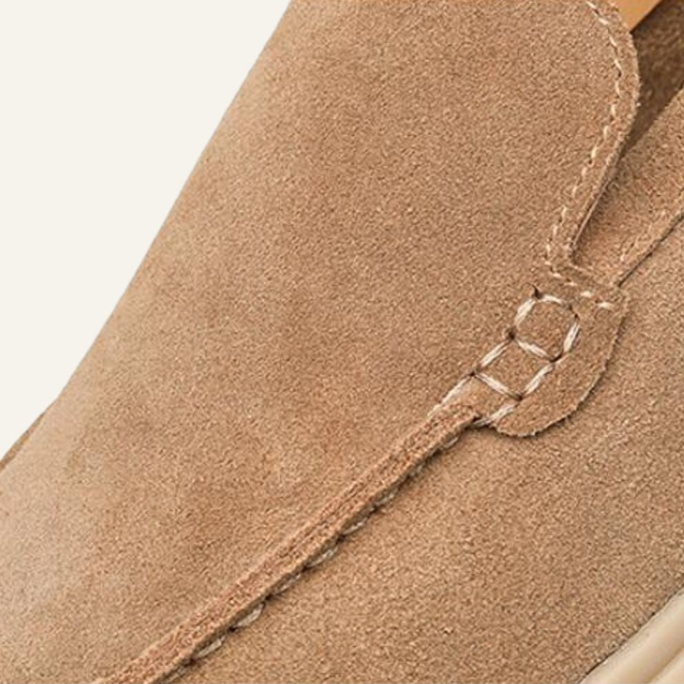 St. Martin Co Camel Suede Slip-On Walking Loafer — detail view