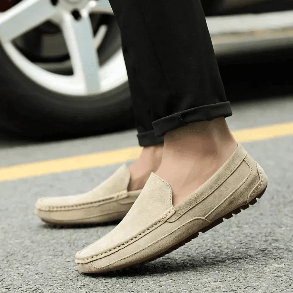 St. Martin Co Stone Suede Slip-On Driving Loafer — lifestyle view