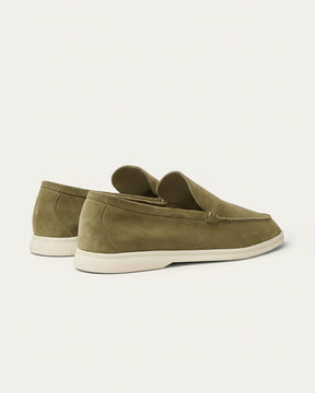 St. Martin Co Olive Suede Slip-On Loafer White Sole — back view