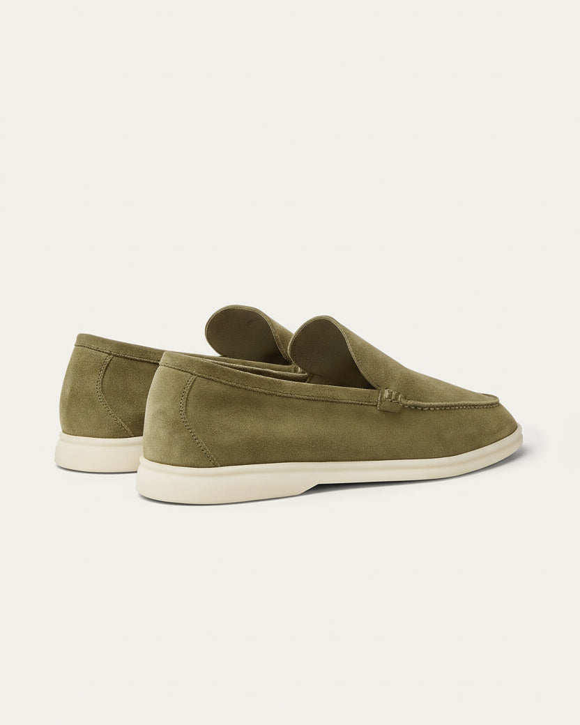 St. Martin Co Olive Suede Slip-On Loafer White Sole — back view