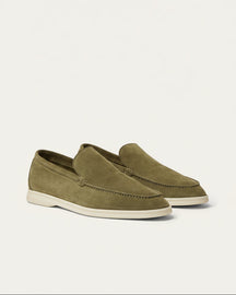 St. Martin Co Olive Suede Slip-On Loafer White Sole — front view