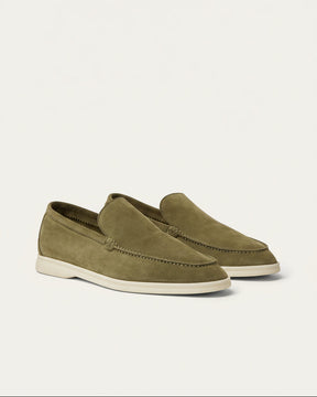 St. Martin Co Olive Suede Slip-On Loafer White Sole — front view