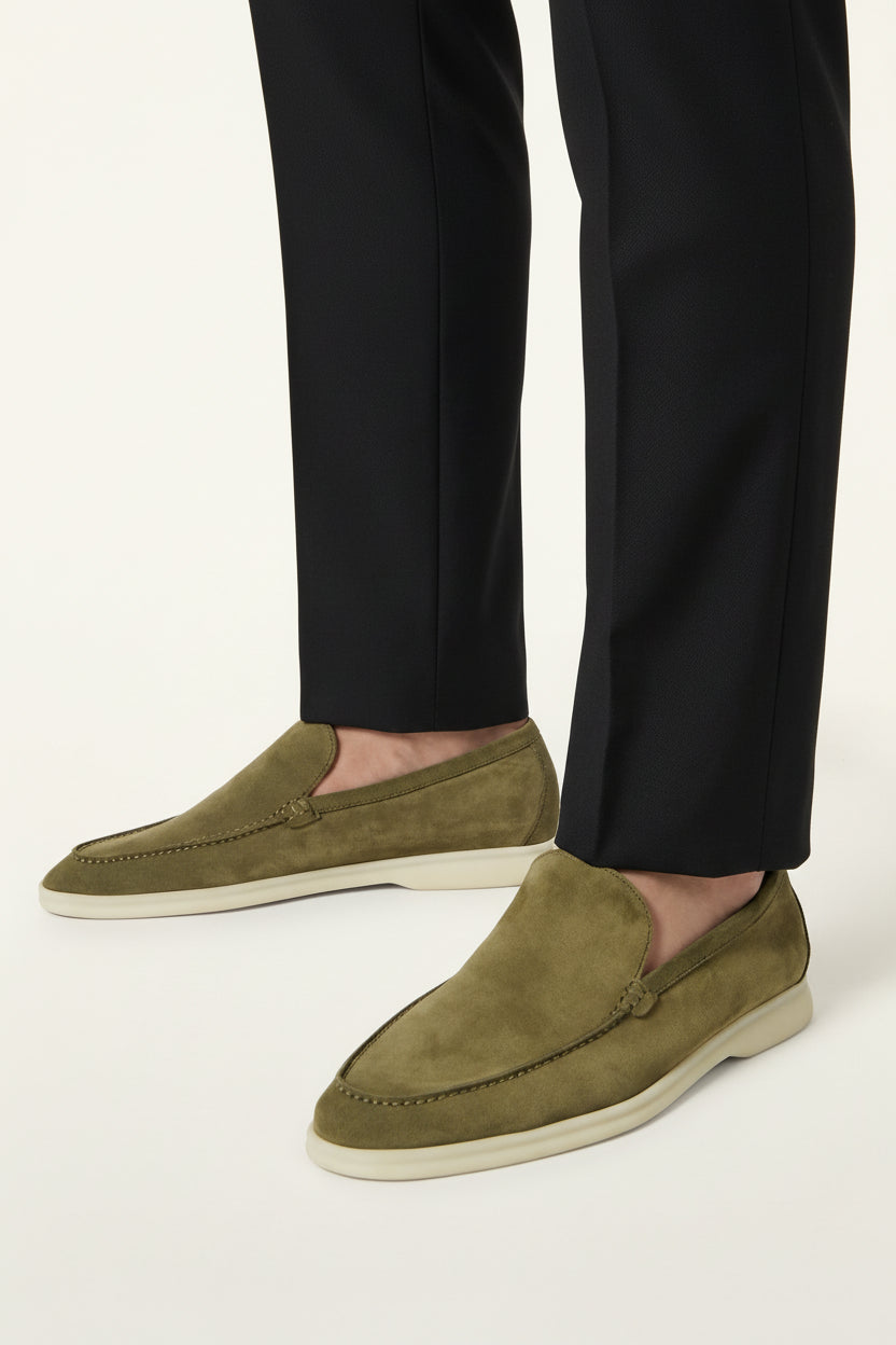 St. Martin Co Olive Suede Slip-On Loafer White Sole — side view
