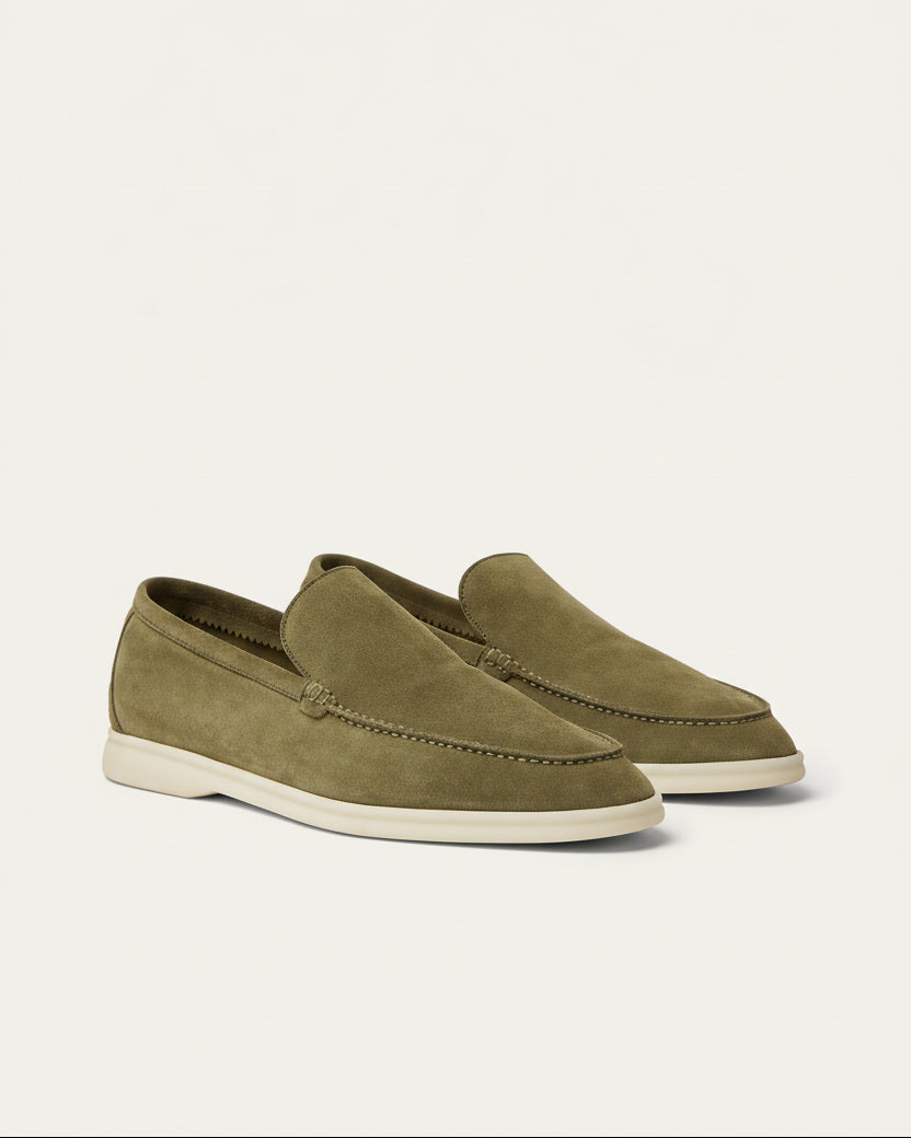 St. Martin Co Olive Suede Slip-On Loafer White Sole — front view