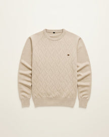St. Martin Co Oatmeal Diamond-Knit Crew Neck Sweater — detail view