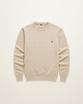St. Martin Co Oatmeal Diamond-Knit Crew Neck Sweater — detail view