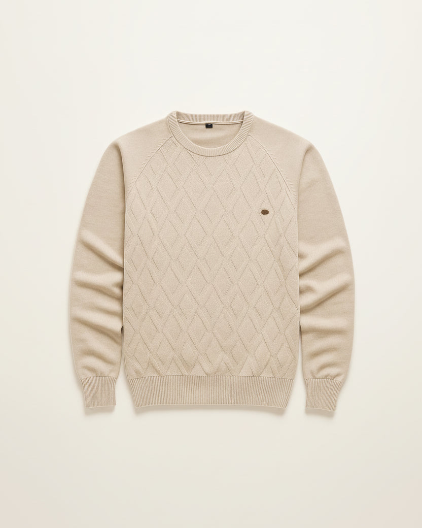 St. Martin Co Oatmeal Diamond-Knit Crew Neck Sweater — detail view
