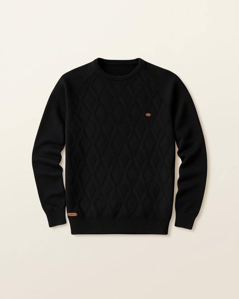 St. Martin Co Oatmeal Diamond-Knit Crew Neck Sweater — lifestyle view