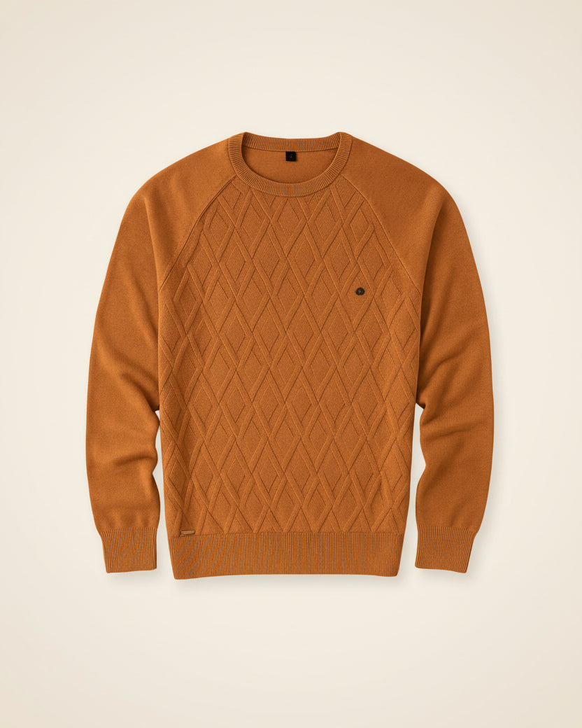 St. Martin Co Oatmeal Diamond-Knit Crew Neck Sweater — detail view