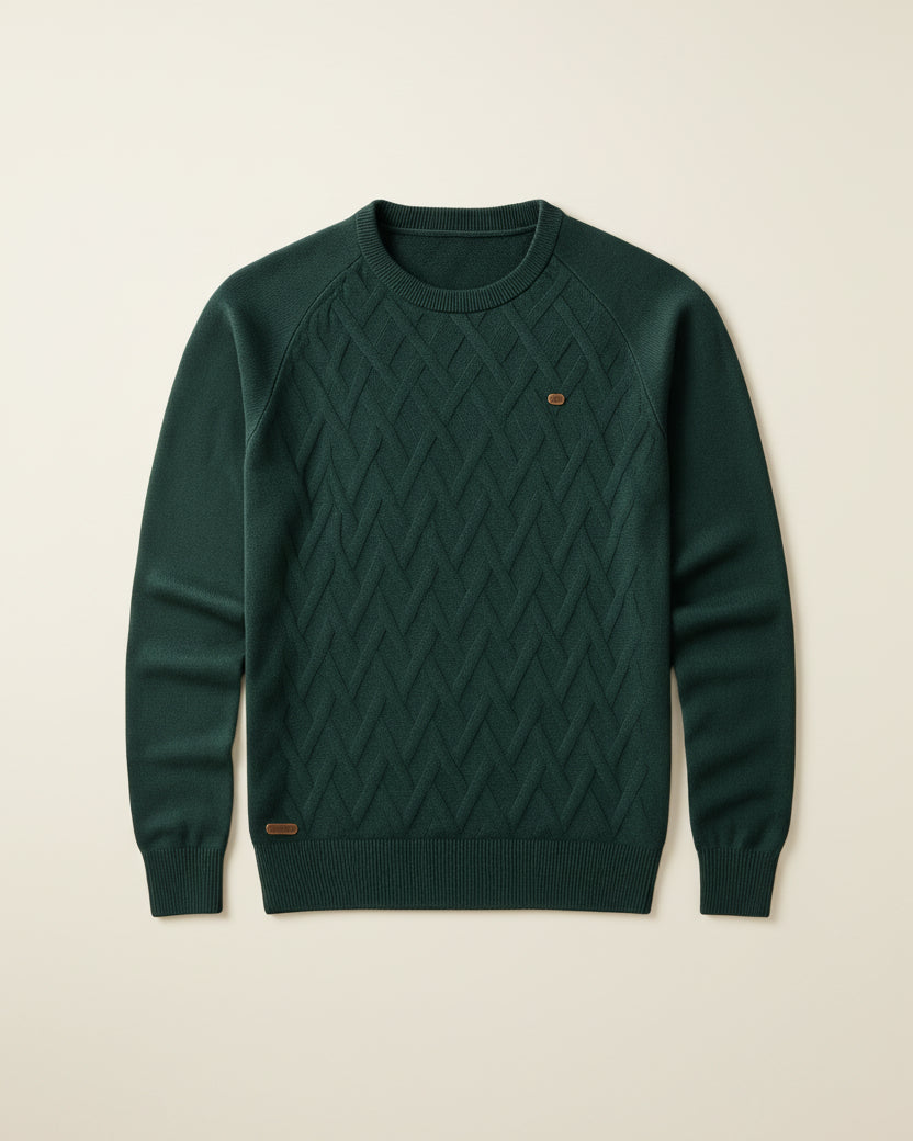 St. Martin Co Oatmeal Diamond-Knit Crew Neck Sweater — detail view