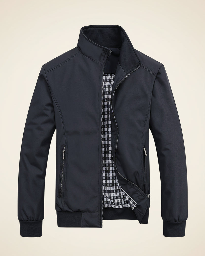 St. Martin Co Navy Harrington Zip Jacket Printed Lining — detail view
