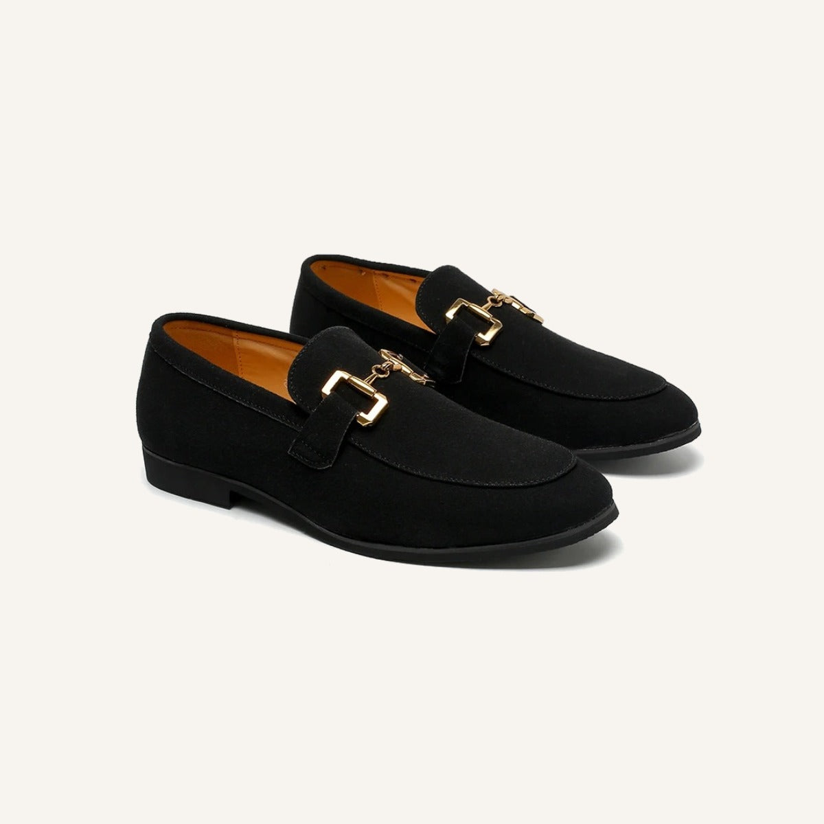 St. Martin Co Black Suede Gold-Bit Dress Loafer — front view