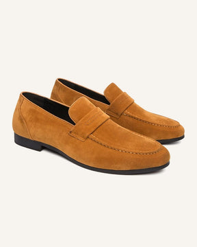 St. Martin Co Tan Suede Penny Loafer Flat Sole — front view