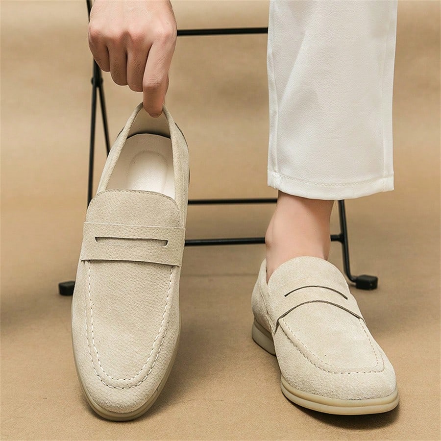 St. Martin Co Sand Suede Penny Loafer Flat Sole — detail view
