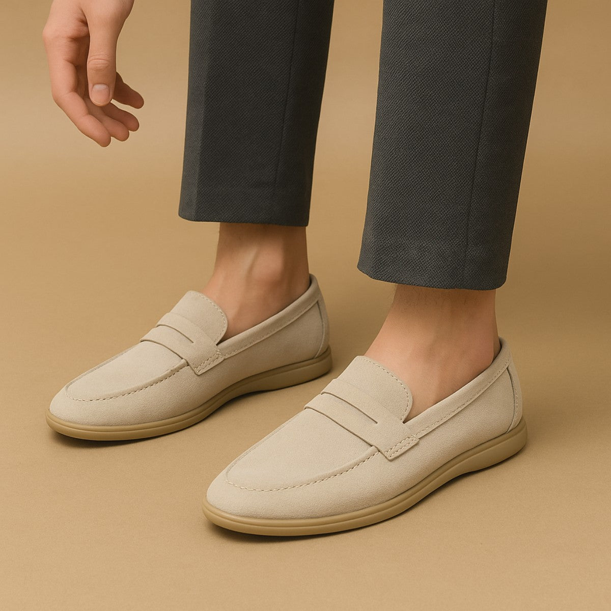 St. Martin Co Sand Suede Penny Loafer Flat Sole — detail view