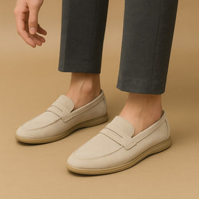 St. Martin Co Sand Suede Penny Loafer Flat Sole — detail view