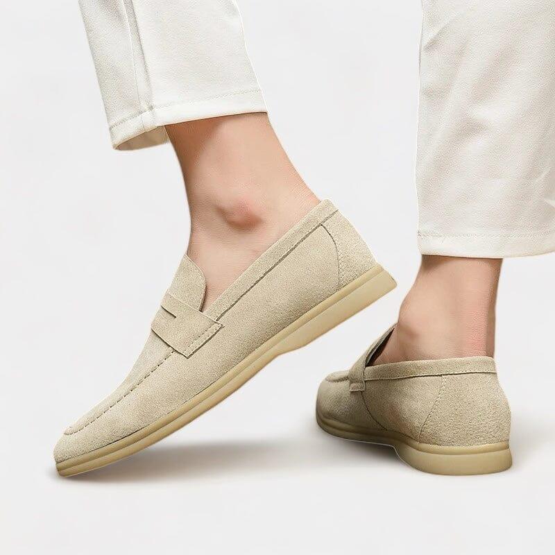 St. Martin Co Sand Suede Penny Loafer Flat Sole — back view