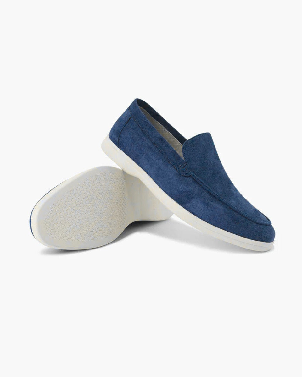 St. Martin Co Suede Slip-On Loafer Cream Rubber Sole — detail view