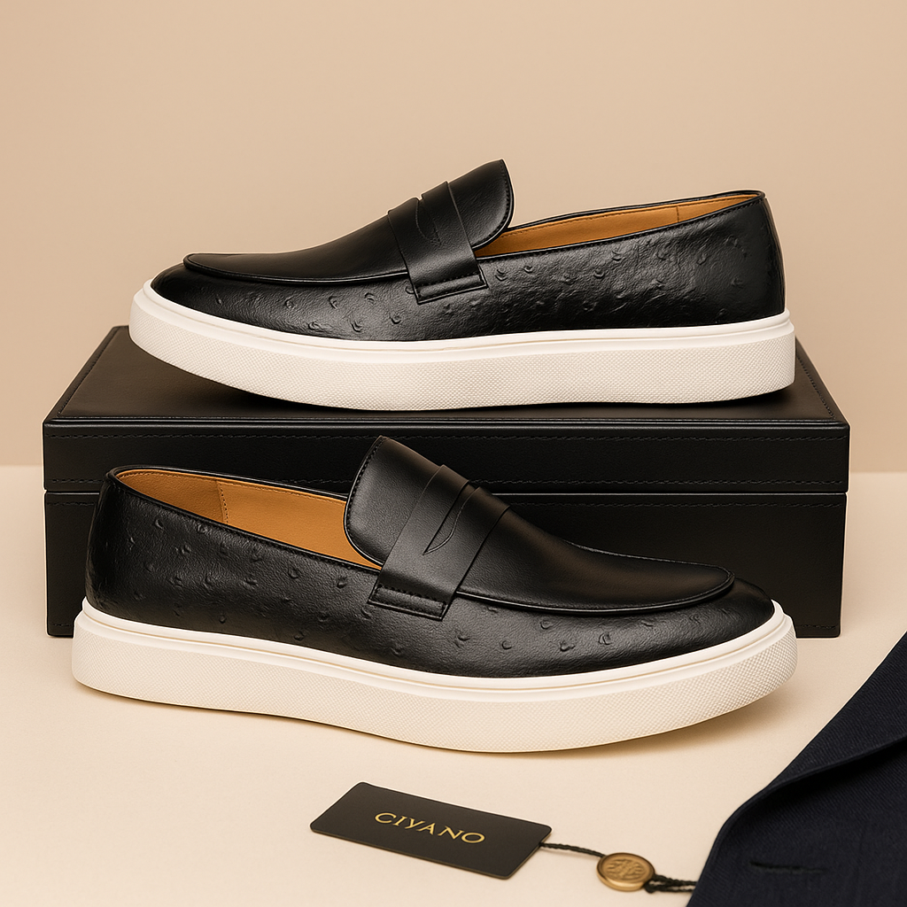 St. Martin Co Embossed Leather Penny Loafer Sneaker — detail view